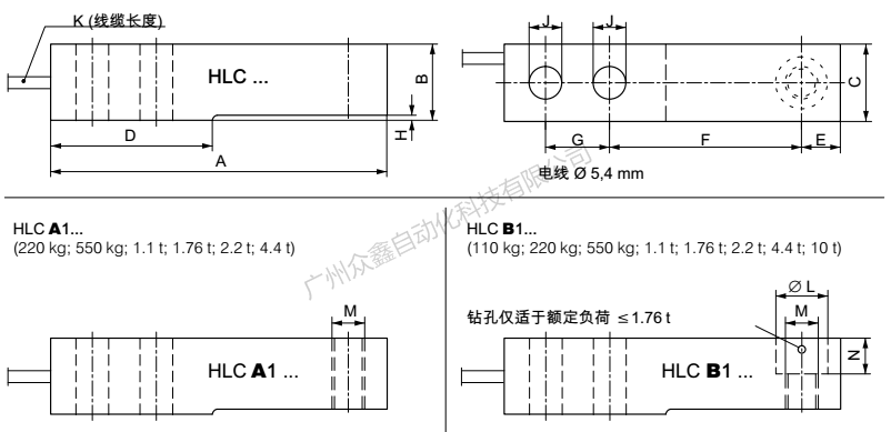 德國(guó)HBM稱重傳感器 1-HLCB1C6/220kg稱重傳感器尺寸圖