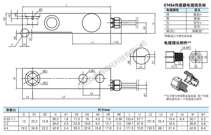 梅特勒托利多 0745A-220kg稱重傳感器安裝尺寸