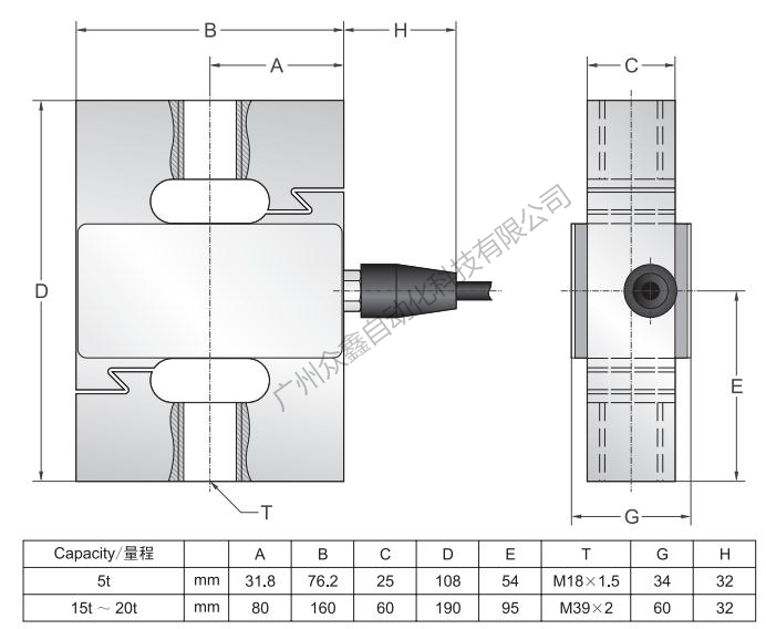 美國傳力 BSSD-20t稱重傳感器安裝尺寸