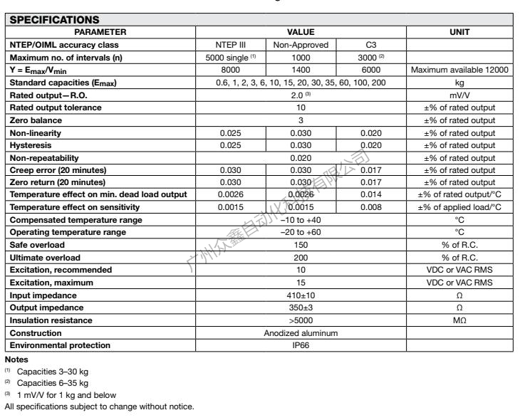 美國世銓 LPS-6kg稱重傳感器技術(shù)參數(shù)