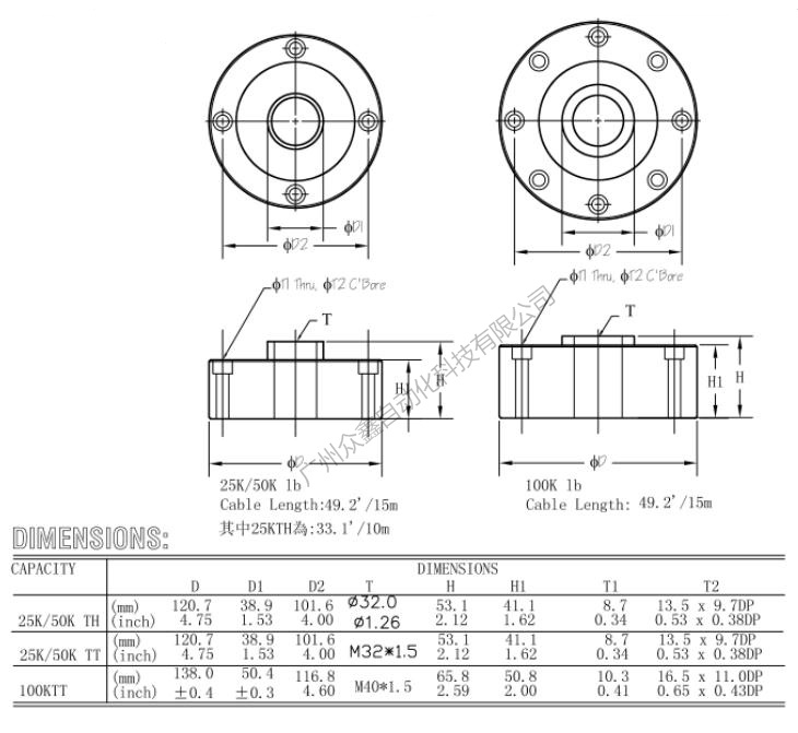 美國世銓 LCD-45.4tH稱重傳感器產(chǎn)品尺寸