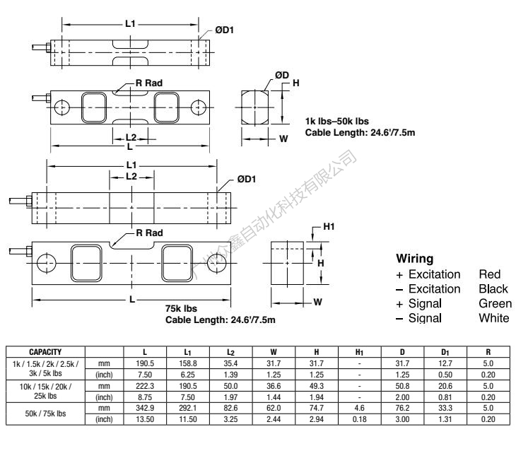 美國世銓 DSR-1Klbs稱重傳感器產(chǎn)品尺寸