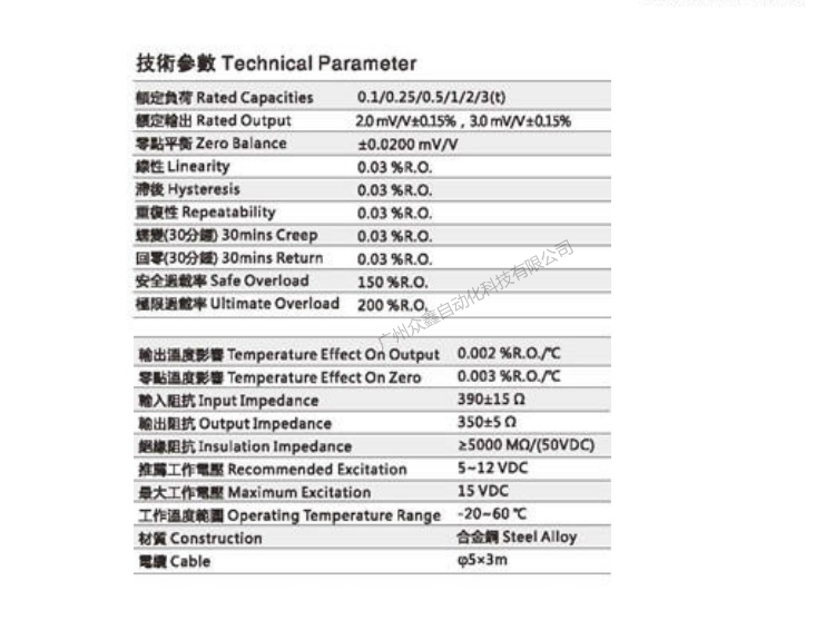 臺(tái)灣mavin NB2-3t稱重傳感器技術(shù)參數(shù)