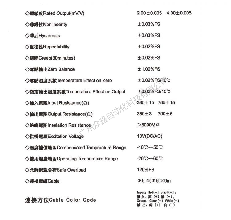 美國(guó)AC傳感器 GY-3-100t稱重傳感器技術(shù)參數(shù)