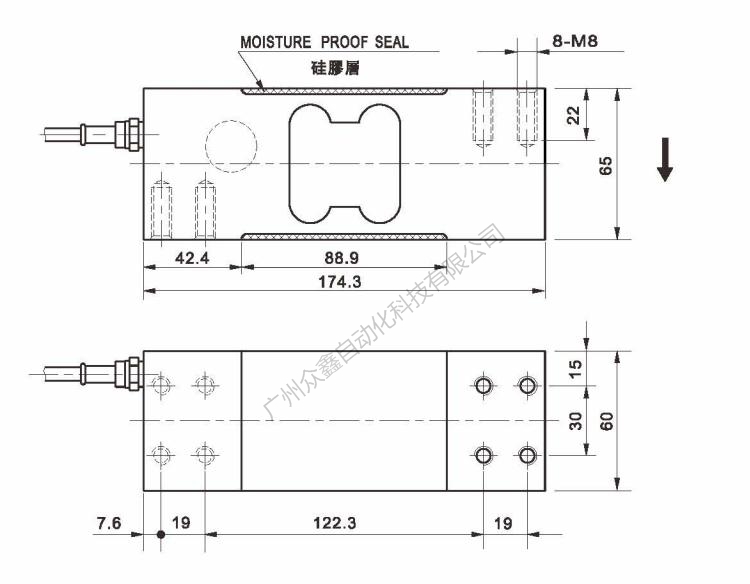 美國AC傳感器 PE-3-635kg稱重傳感器產品尺寸